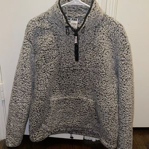 PINK Sherpa Half Zip Jacket (Grey)